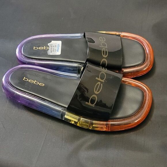 BRAND NEW BEBE MULTICOLOR SLIDE SANDALS - Picture 4 of 14